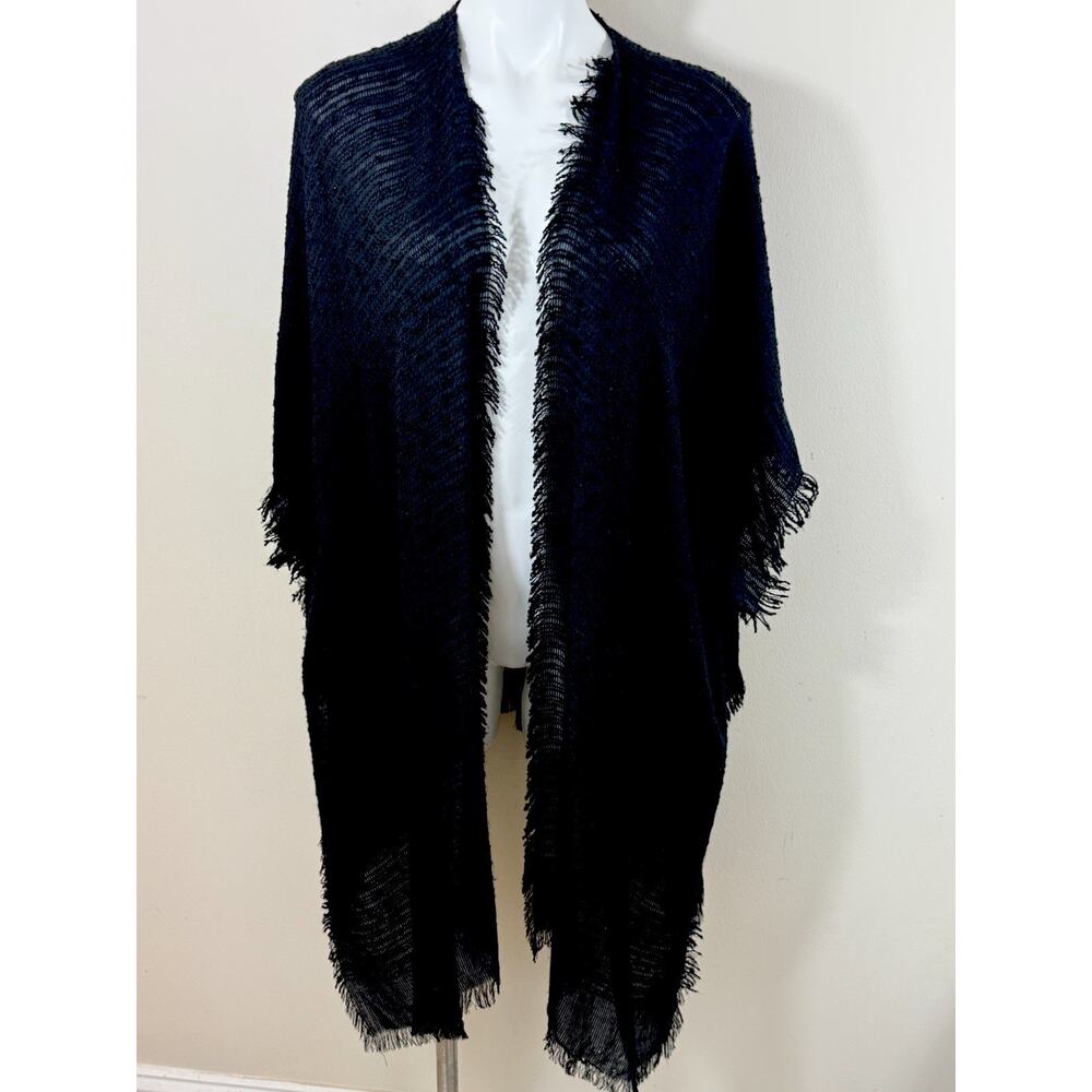 Mixit Fringe Kimono Cardigan Ruana Women One Size Black Boho Festival Layer